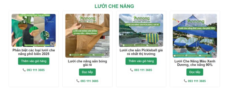 Sản phẩm Website nông nghiệp annong
