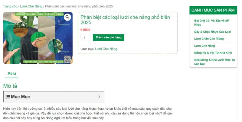 Bán hàng Website nông nghiệp annong