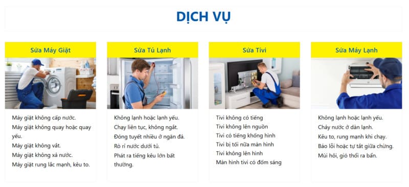 Dịch vụ Website sửa chữa điện máy Chợ Lớn